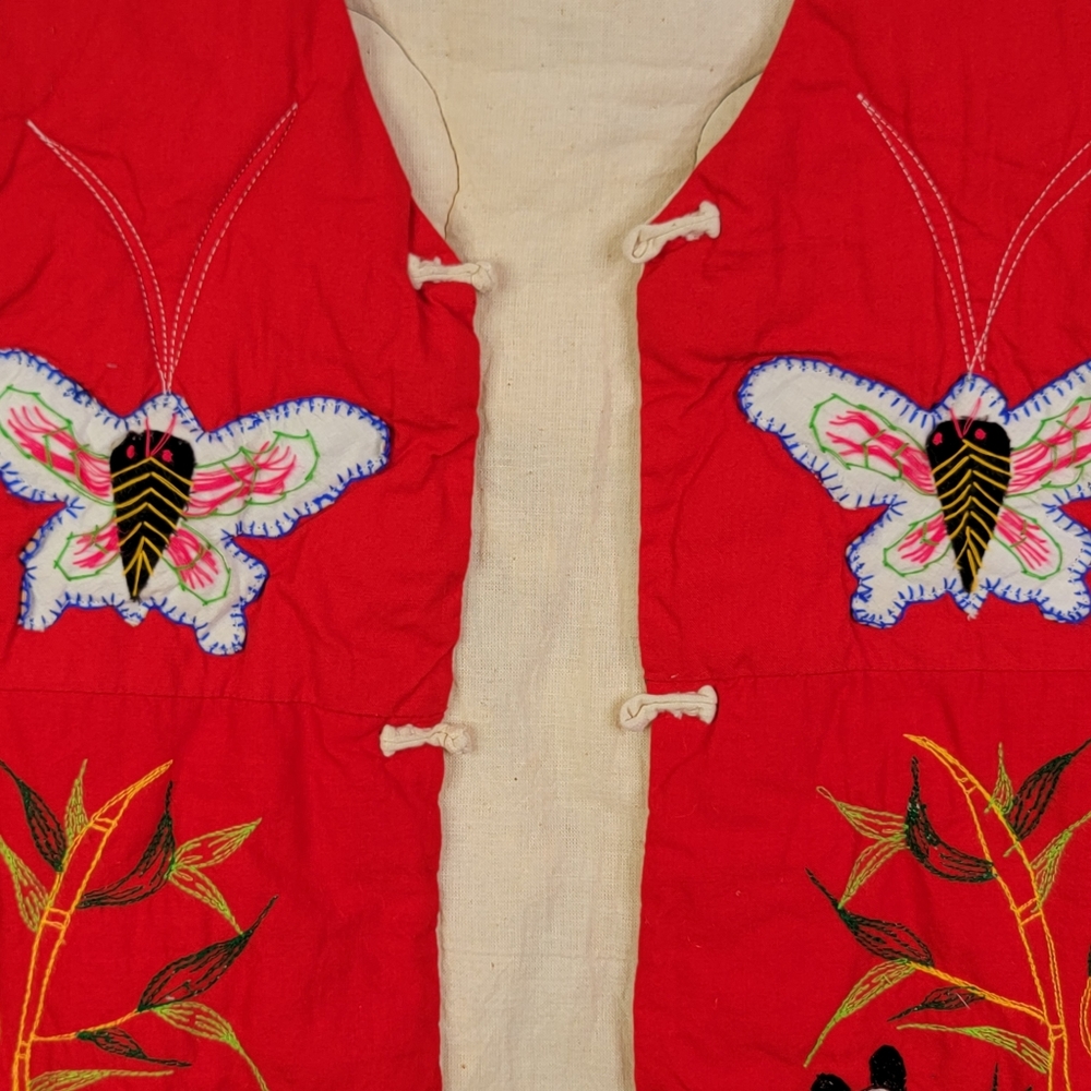 Embroidered Asain Vintage 80's Panda Butterfly Frog Motif Quilted Vest Unsized - Picture 7 of 16